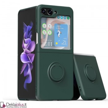 Plastikinis dėklas su žiedu ir kameros apsauga - žalias (Samsung Z Flip 6/Z Flip 7 Fe)